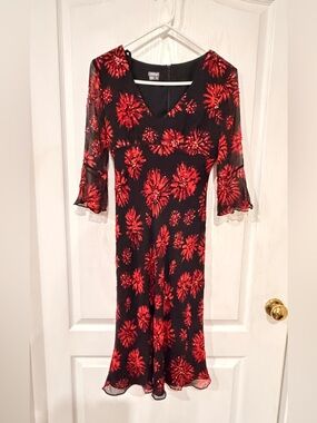 Muse Black Dress with Red Floral Print
